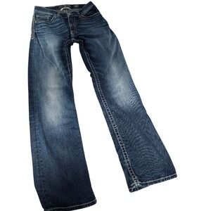 BKE Carter Bootleg Jeans Dark Wash Contrast Stitch whiskering 30R Womens. 584